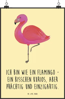 Produktbild von Mr. & Mrs. Panda Bild Flamingo Classic DIN A2 - Gelb Pastell - Geschenk, Kunstdruck, Spruch, Einzigartig, Rosa, Wandbild, drucke, Stolz, wanddeko, Plakat, Freundin