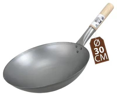 Produktbild von JADE TEMPLE Wok Kohlenstoffstahl mit 30 cm Durchmesser, mit rundem Holzgriff, Gra