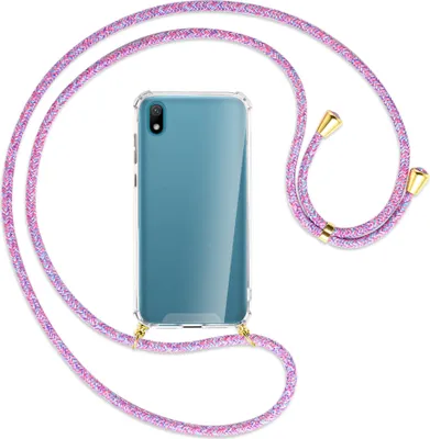 Produktbild von Handykette Backcover-Schutzhülle mit Band (Metall goldfarben) für Huawei Y5 2019 - lila/rosa/blau