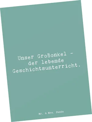 Produktbild von Mr. & Mrs. Panda Postkarte Spruch Großonkel Geschichtsunterricht - Meeresbrise - Geschenk, einzelkarte, Postkarten, Grußkarte, Verwandte, bildkarte, Ansichtskarte, Unser