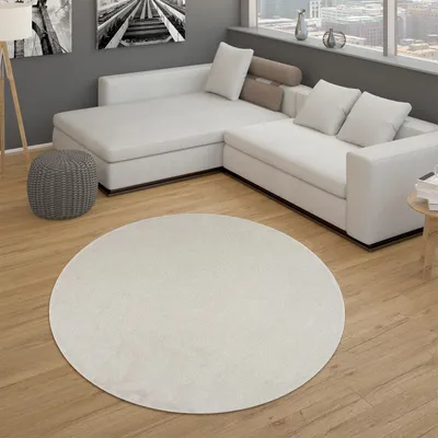 Produktbild von Teppich Für Wohnzimmer Einfarbig Kurzflor Schlicht Und Modern, In Creme Grösse Ø 160 cm Rund