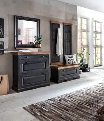 Produktbild von SIT Möbel Dielen-Set | 5-tlg. | Mango + MDF | schwarz mit honigfarbiger Deckplatte | B 98 x T 40 x H 90 cm | 18000-30 | Serie CORSICA