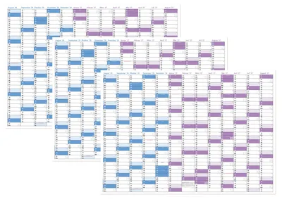 Produktbild von 3 Stück Schuljahreskalender 2026/2027 DIN A1 (594 x 841 mm), stabiles Bilderdruckpapier, gerollt, 13 Monate August 2026 bis August 2027, Wandkalender Schulkalender