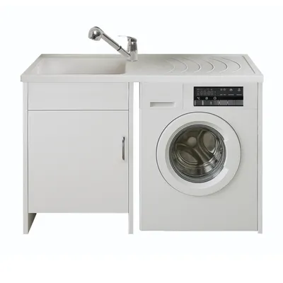 Immagine prodotto di Set lavello ADGO con dispenser di sapone estraibile - bianco, 60 cm, resistente al gelo e ai raggi UV, incl. set di montaggio e sifone