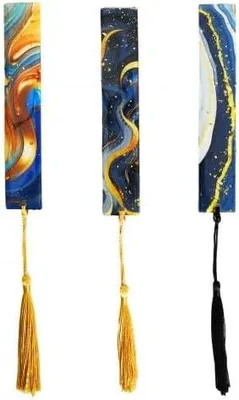 Produktbild von Lesezeichen 3er Set, Goldfolie, Quaste, Epoxidharz, für Leseratten