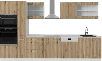 Immagine prodotto di Cucina componibile Vicco R-Line Rovere artigianale/bianco 350 cm con armadio alto, senza piano di lavoro, Model 48997