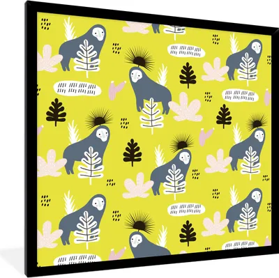 Produktbild von MuchoWow® MuchoWow® Gerahmtes Poster Dschungel - Affe - Blätter - Gelb 40x40 cm - Poster mit zchwarzem Bilderrahmen - Mit Rahmen - Wanddekoration Schlafzimmer