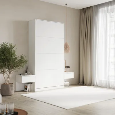 Produktbild von SMARTBett Set 100-Schrankbett Vertikal CLASSIC mit 2 Nachtkonsolen Weiss