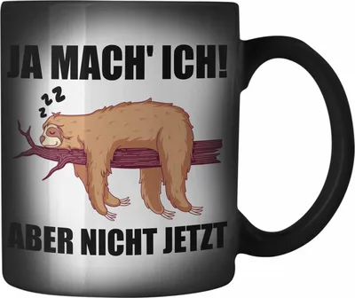 Produktbild von Trendation - Lustige Farbwechsel Zauber-Tasse Faultier Spruch Geschenk für Mitarbeiter Arbeitskollege Abschiedsgeschenk (Schwarz)