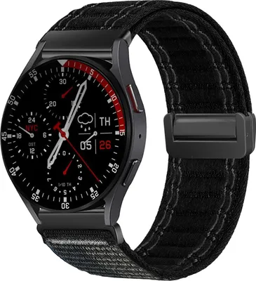 Produktbild von Smartwatch Armband für Samsung Galaxy Watch7 44mm Nylon Textil Band Ersatzband Wechselband Magnetverschluss flexibel atmungsaktiv Schwarz