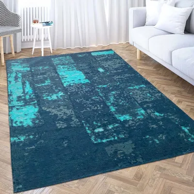 Obrázok produktu pre Koberec do obývačky s abstraktným vzorom v modrej bielej sivej farbe rozmer - 120 x 170 cm