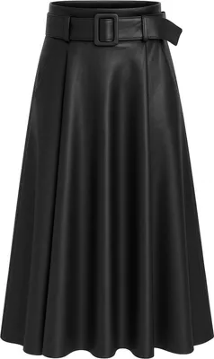 Produktbild von Kunstlederrock Damen A-Linien Rock mit Gürtel – Kunstleder M.401 (36-40) Schwarz Gr. (36-40)