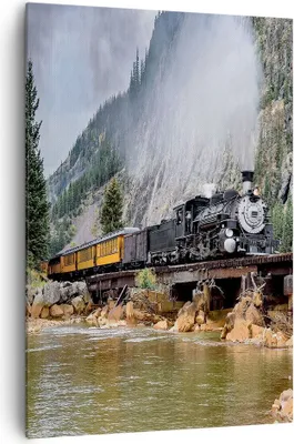 Produktbild von Bild auf Leinwand - Leinwandbild - Einteilig - Alt Lokomotive Berge - 70x100cm - Wand Bild - Wanddeko - Wandbilder - Leinwanddruck - Wanddekoration - Leinwand bilder - Wandbild - PA70x100-4581