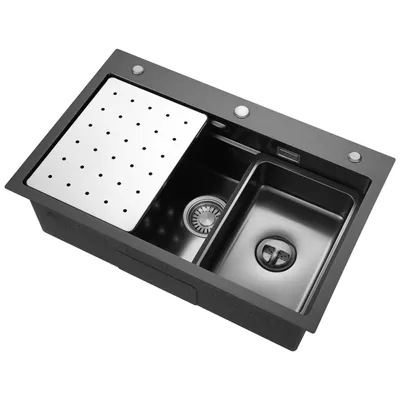 Produktbild von Edelstahlspüle schwarz 70x45cm mit Stufen, Kratzfest & Leicht zu Reinigen Einbauspüle, Cecipa, Handgefertigte Küchenspüle Edelstahl, Nanobeschichtung