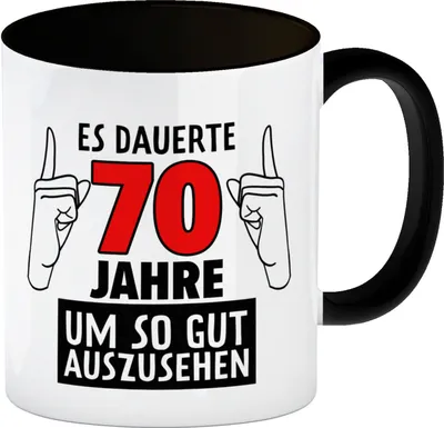 Produktbild von Witziger Kaffeebecher Schwarz für den 70. Geburtstag mit Motiv: Gutes Aussehen