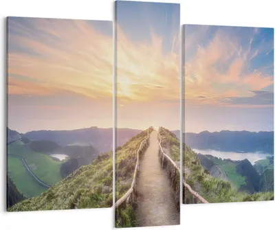 Produktbild von Bild auf Leinwand - Leinwandbild - 3 Teile - Trail Berg Azoren - 95x80cm - Wand Bild - Wanddeko - Wandbilder - Leinwanddruck - Bilder - Wanddekoration - Leinwand bilder - Wandbild - CB95x80-4333