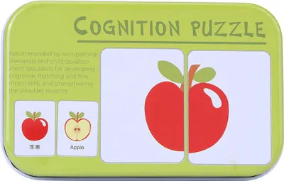 Zdjęcie produktu dla Przedszkolny trening poznawczy karty puzzle dziecko zabawka edukacyjna z żelaznym pudełkiem owoce