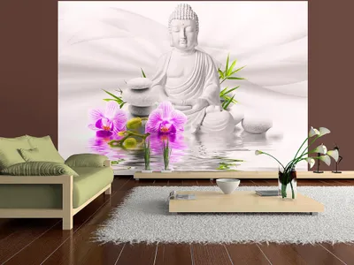 Produktbild von Vlies Fototapete Buddha 350x256 cm Tapeten Wandtapete XXL Natur Blumen Orchidee Zen b-A-0011-a-c