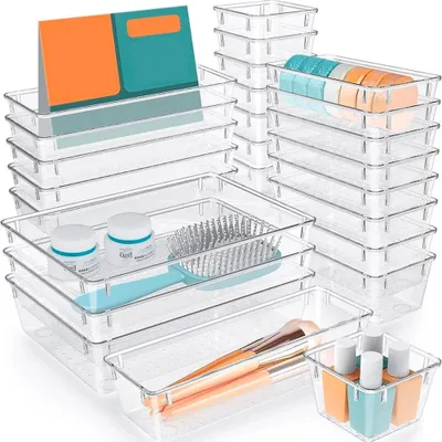 Immagine prodotto di Set 25 Contenitori Organizer per Cassetti in Plastica Trasparente Divisorio Salvaspazio