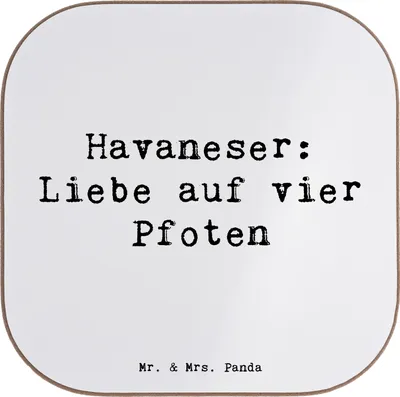 Produktbild von Mr. & Mrs. Panda Holzuntersetzer Spruch Havaneser Liebe - Weiß - Geschenk, Hunderassen Vielfalt, Untersetzer für Gläser, Hunde, Lebensfreude, Tischschoner, Charakter