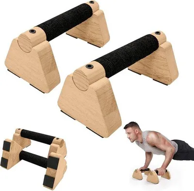 Obrázok produktu pre Drevené gymnastické náradie na trénovanie stojky na rukách s dvojitými kladkami, tyčami na kliky a gymnastickými tyčami – bloky na stojku a úchyty na kliky pre mužov