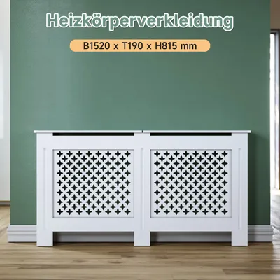 Produktbild von SONNI 152 cm weiß Kreuzgitter Heizkörperverkleidung Heizkörperabdeckung