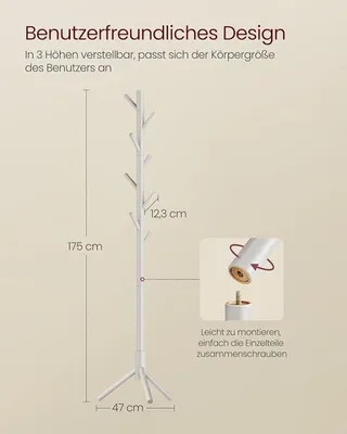 Obrázek produktu pro Dřevěný věšák na kabáty, 8 háčků, béžový