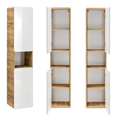 Produktbild von Badmöbel Hochschrank LUTON-56, Wotan Eiche Nb. Nb. Hochglanz weiß, B/H/T ca. 35/170/32 cm