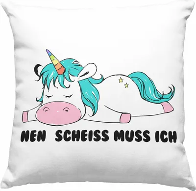 Produktbild von Trendation - Lustige Deko-Kissen mit Füllung 40x40 Sarkastischer Spruch - Nen Scheiss Muss Ich - Einhorn Grafik Deko-Kissen mit Füllung 40x40n für Kinder Frauen Freundin Geschenk Arbeitskollegin (Grau)