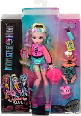 Obrázok produktu pre Mattel Monster High Lagoona Blue s farebnými pruhovanými vlasmi a domácou piranou