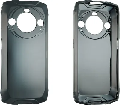 Two identical black phone cases are shown side-by-side against a white background.