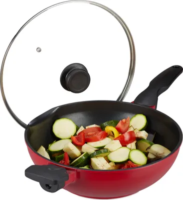Produktbild von relaxdays Rote Wokpfanne mit Deckel