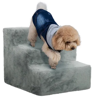 Produktbild von PawHut Hundetreppe 3-stufige 35 cm Haustiertreppe mit Samtoptik für Bett