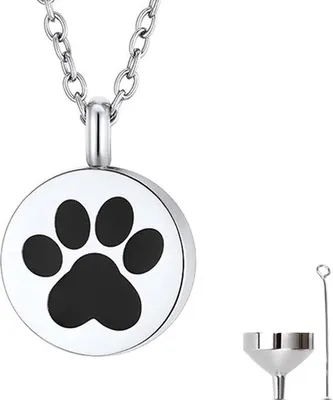 Immagine prodotto di Collana portacenere (55 cm) per ceneri, capelli o profumo - gioiello commemorativo con dispositivo di riempimento del portacenere e sacchetto di conservazione - zampa di cane