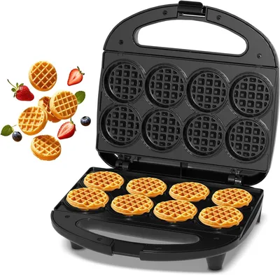 Produktbild von Mini-Waffeleisen 8x5 cm, antihaftbeschichtet, kompakt, leicht zu reinigen, ideal für Frühstück/Partys/Familie.