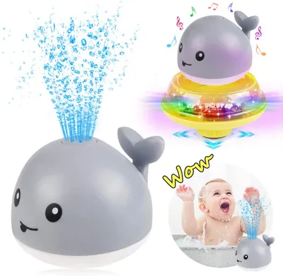 Produktbild von Kinder Schwimmende 2 in 1 Badespielzeug Wasserspielzeug Automatische Induktions Sprinkler Wal mit Licht und Musik, Babyspiel Wasserbad Spielzeug für Baby Kleinkinder Kinder Party (Grau)