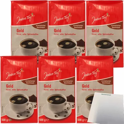 Produktbild von Jeden Tag Kaffee Gold edler Spitzenkaffee gemahlen aromatischer Geschmack 6er Pack (6x500g Packung) + usy Block
