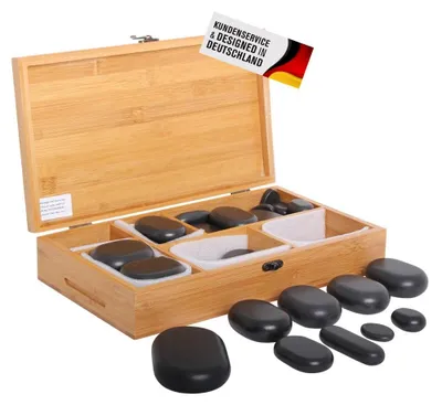 Produktbild von Set mit 45 Hot Stone Massage Steinen für Wellness und Wärmetherapie
