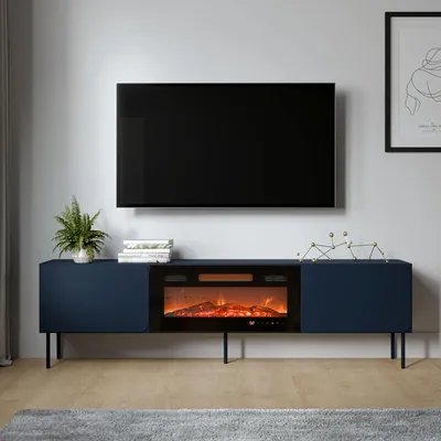 Image de Vermezzo - Meuble TV, 200x42x57h cm bleu, une étagère