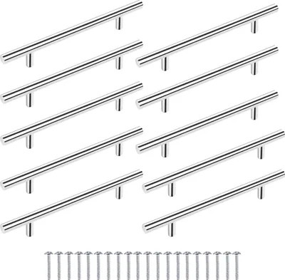 Produktbild von 10 Stück Möbelgriffe R128 Relinggriffe Chrom glänzend Lochabstand 128mm + Schrauben