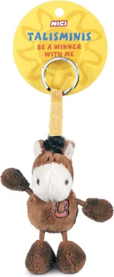 A Nici Talisminis horse keychain hanging from its packaging.