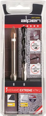 Produktbild von Alpen Keramo extreme ATM2 300062100 Tile and glass drill bit set 2-piece 6 mm 1/4 (6.3 mm), Cylinder shank 1 Set