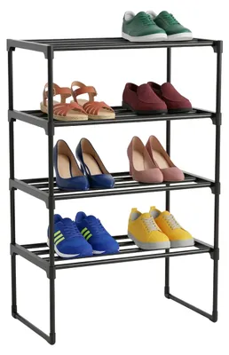 Produktbild von Relaxdays Schuhregal, 4 Ebenen, Stecksystem, HBT: 72x42,5x30 cm, Metall Schuhablage, platzsparend, Schuhgestell, schwarz