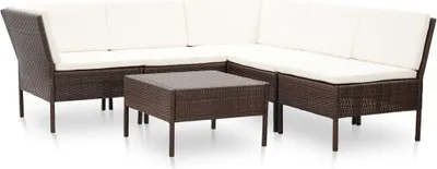 Produktbild von 6-tlg. Garten-Lounge-Set mit Auflagen Poly Rattan Braun