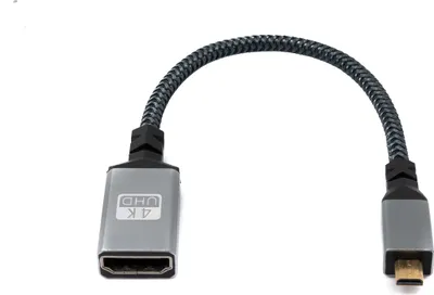 Zdjęcie produktu dla Kabel HDMI 1.4 20 cm 4K UHD 60 Hz z mikrowtyczką do standardowego gniazda w oplocie