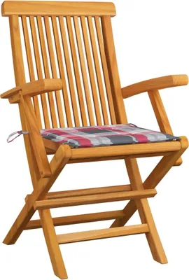 Produktbild von vidaXL Gartenstühle Rote Karomuster-Kissen 6 Stk. Massivholz Teak