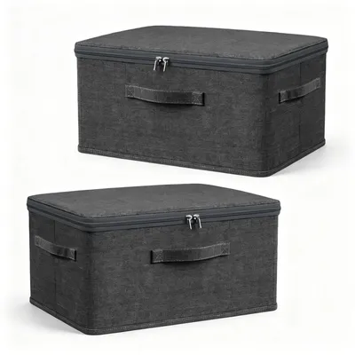 Aufbewahrungsboxen 2er-Set, 30x20x14 cm, grau, mit Reißverschluss