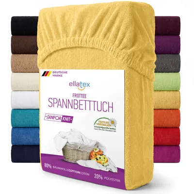 Produktbild von EllaTex Frottee Spannbettlaken 140x200 – 160x200 Baumwolle – weich, warm & elastisch, Spannbetttuch, in Farbe: Gelb