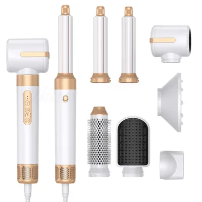 Immagine prodotto di Set per lo styling dei capelli UKLISS 7 in 1 – Spazzola ad aria calda da 1400 W, bianca, asciugacapelli ionico da 110.000 giri/min, arricciacapelli, spazzola lisciante e diffusore, professionale, senza logo