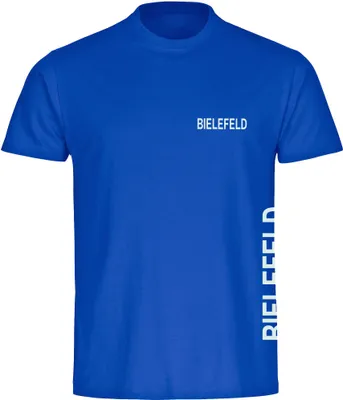 Produktbild von multifanshop Kinder T-Shirt - Bielefeld - Brust & Seite, blau, Größe 140